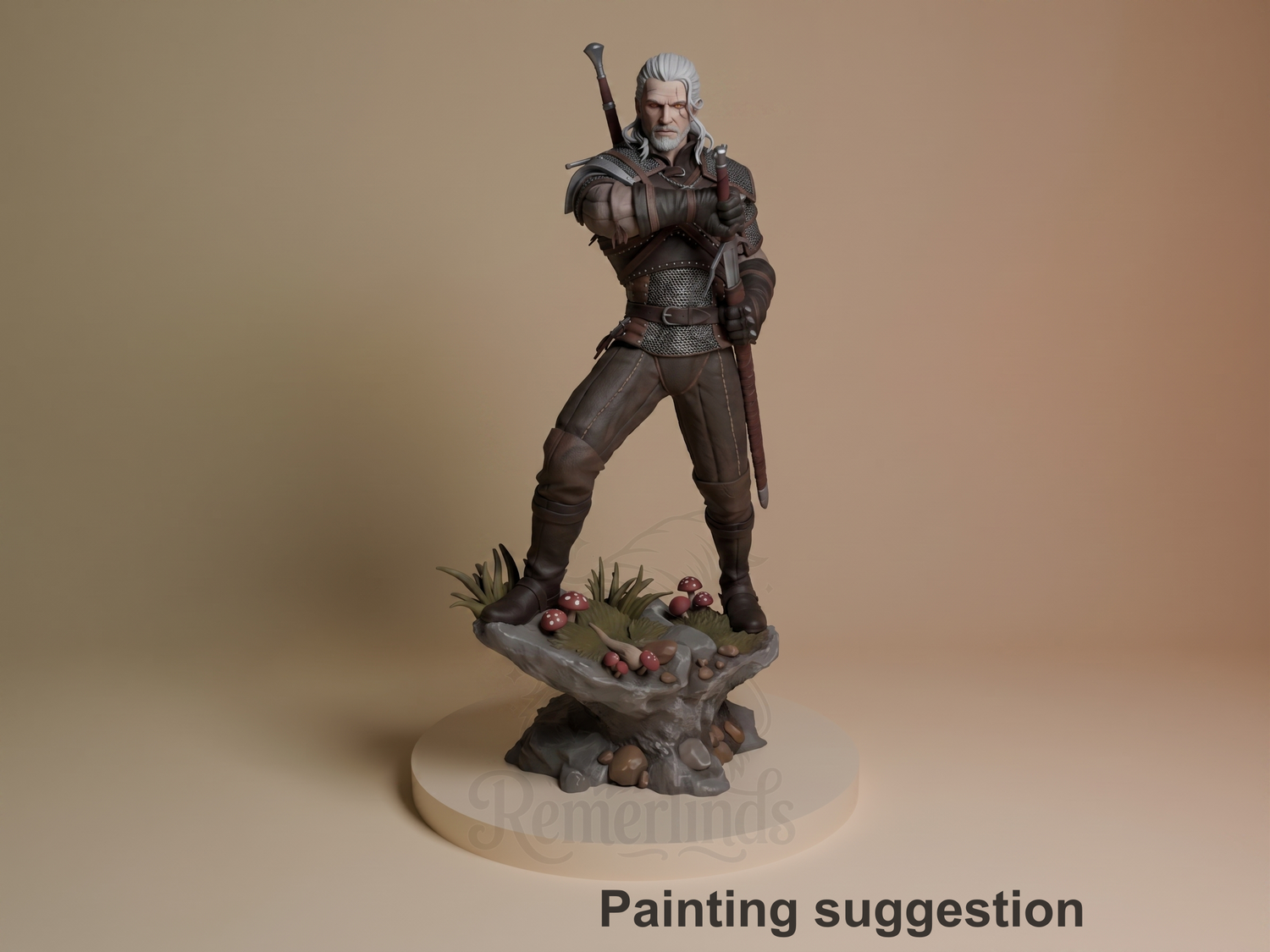 Geralt of Rivia The Witcher 3D printed resin figure by CA3D Studios, colored view.