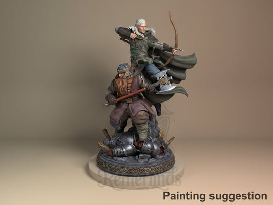 Gimli and Legolas Legendary Ring Saga 3D printed resin figure by Nomnom, colored view.