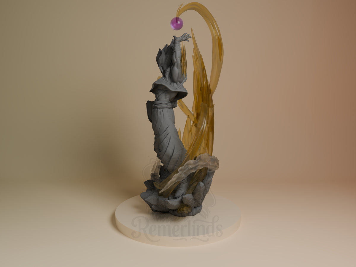 Angled view of Solar Vanguard from Dragon Sphere Y, an unpainted resin figure on a sculpted base.