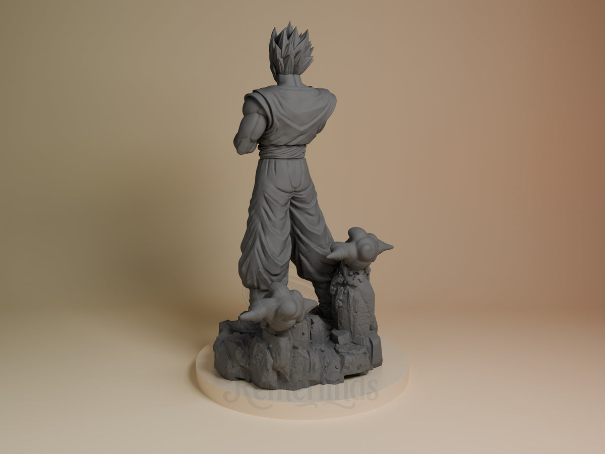 Mystic Scholar Warrior from Dragon Sphere Y, unpainted resin figure, rear view on sculpted base.