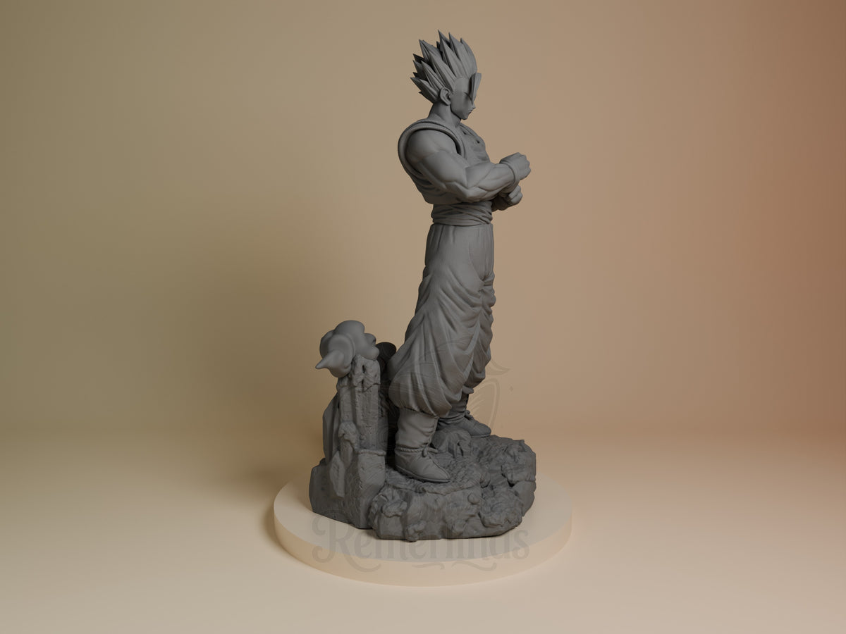 Mystic Scholar Warrior from Dragon Sphere Y is an unpainted resin figure, in profile on a base.