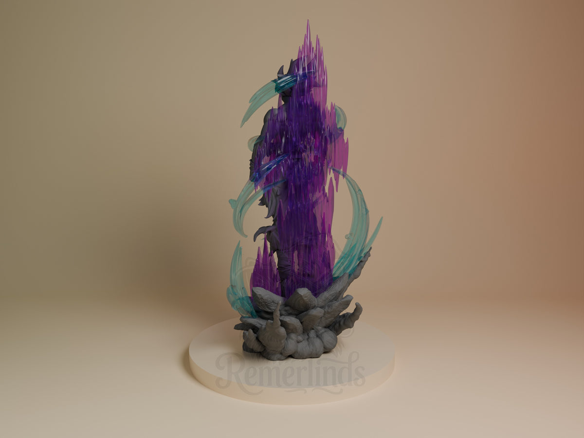 Side-view Silver Instinct Fighter from Dragon Sphere Y is a painted resin figure with purple energy and gray sculpted base.