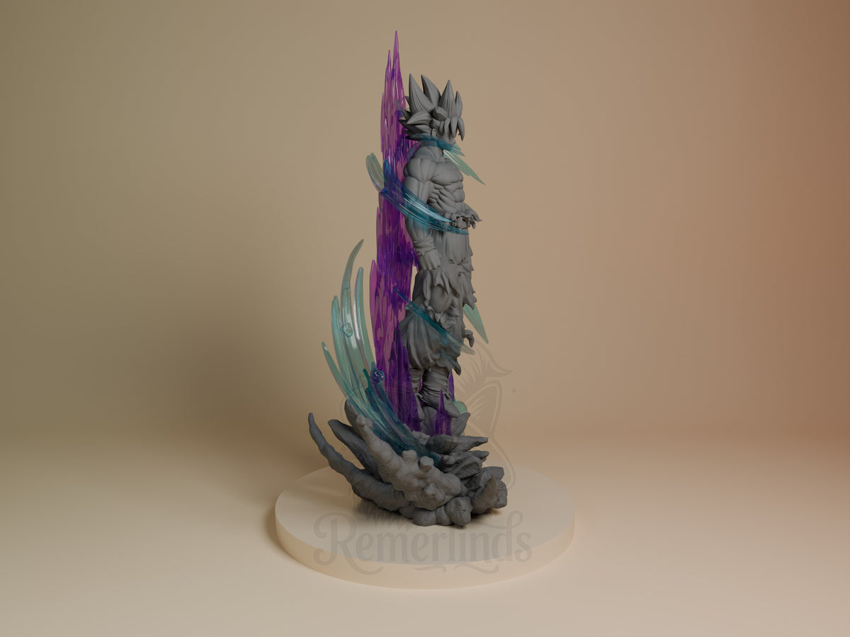 Right-side view of Silver Instinct Fighter resin figure from Dragon Sphere Y, unpainted with energy effects and sculpted br].