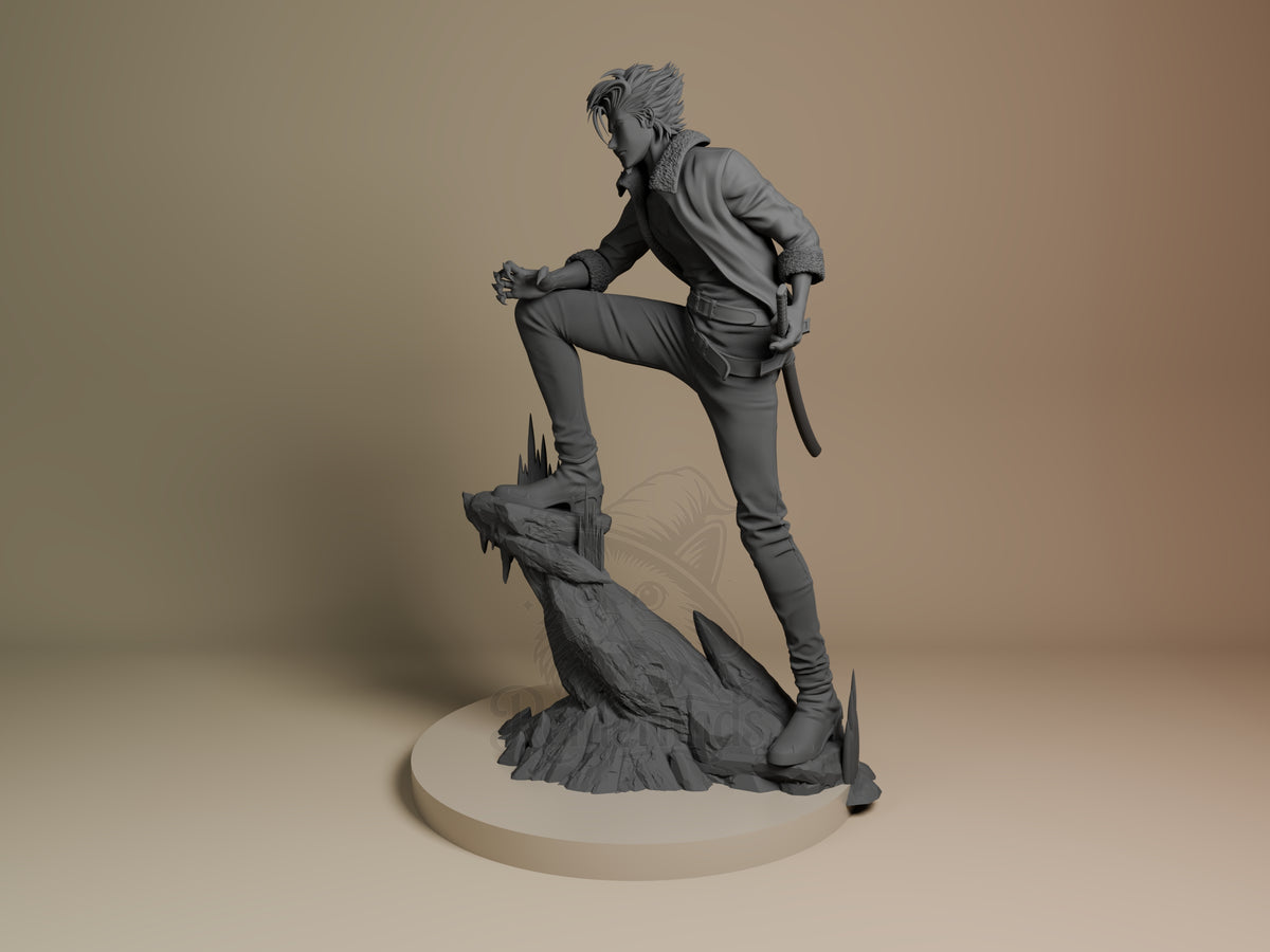 Blue Jaguar Soul Reaper Saga 3D printed resin figure by myAnimate, angled view showing dimensional details.