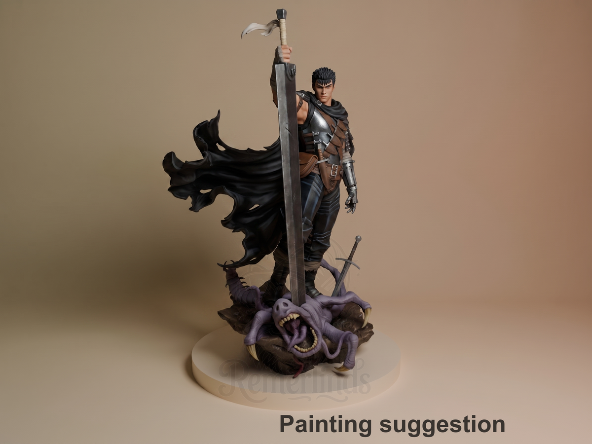Guts Berserk 3D printed resin figure by CA3D Studios, colored view.