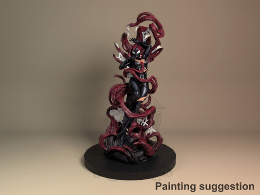 Venomous Heroine Spiderman 3D printed resin figure by Nomnom, colored view.