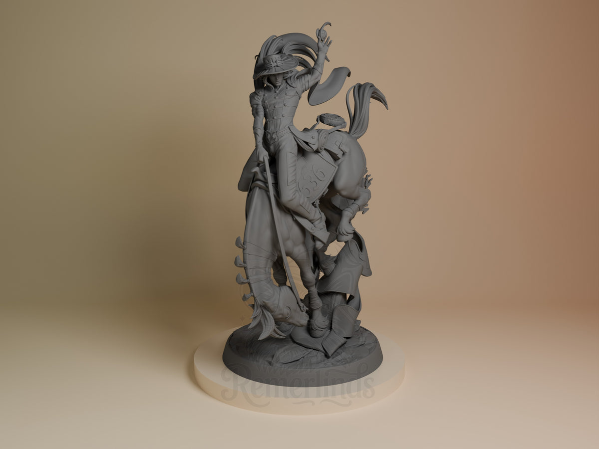 Gyro resin figure from Steel Ball Run shown from front angle, unpainted gray, holding spinning ball weapon, dynamic pose on round base.