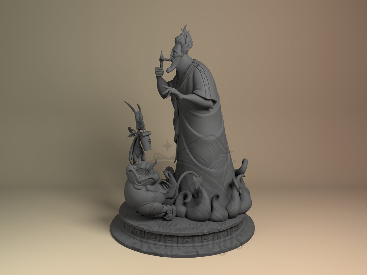 Underworld Deity Legendary Hero 3D printed resin figure by Nomnom, angled view showing dimensional details.