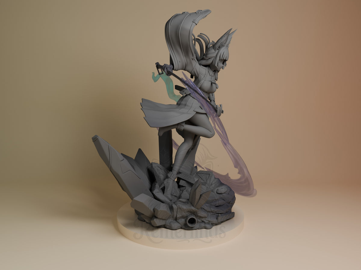 Hoshimi Miyabi from Zenless Zone Zero is an unpainted resin figure, right-side pose.