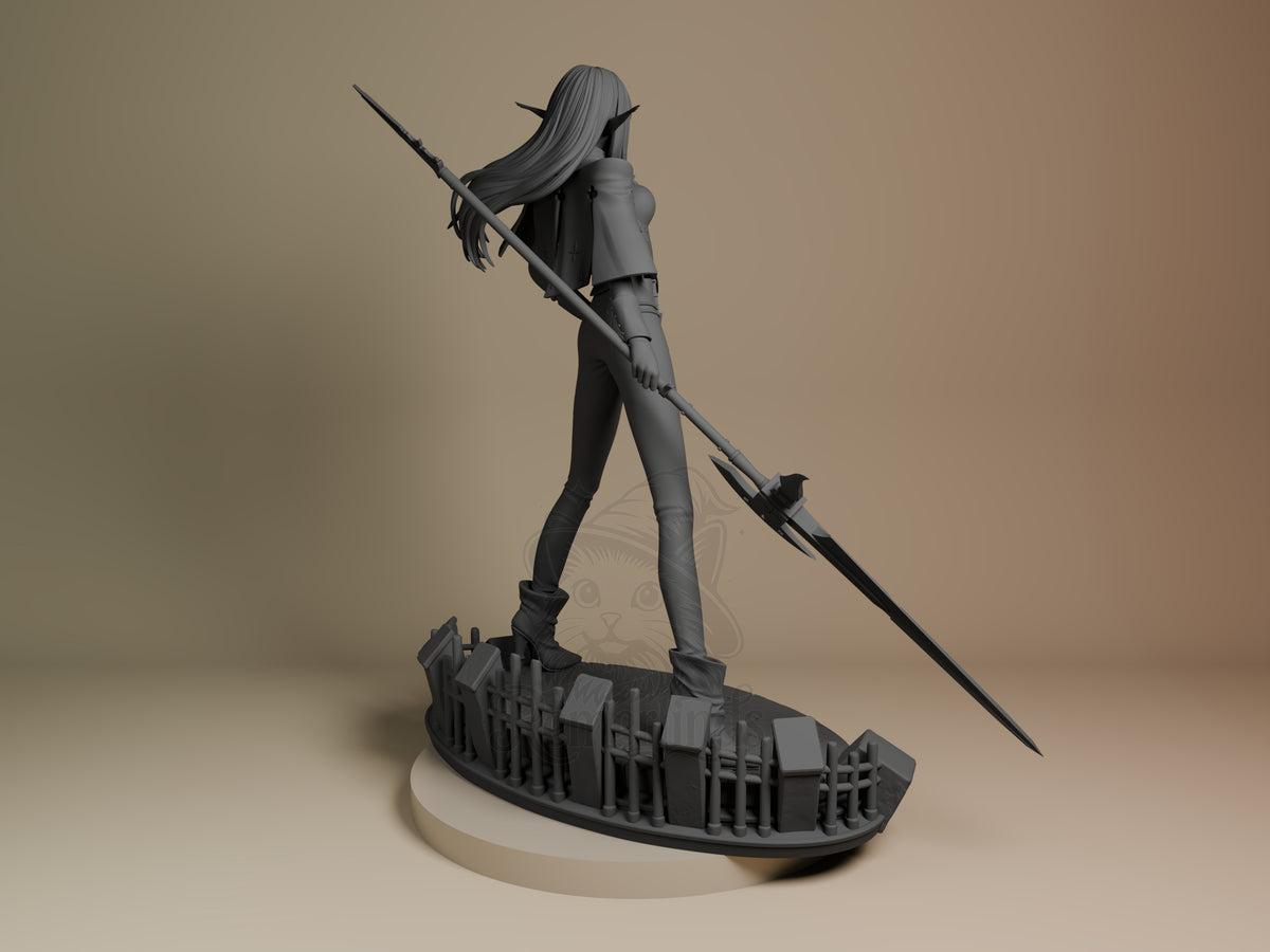 Rear view shows Hulkenberg from Metaphor: ReFantazio, an unpainted resin figure with a polearm on a sculpted base.