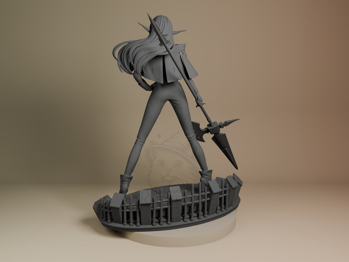 Hulkenberg from Metaphor: ReFantazio is an unpainted resin figure, rear-facing with spear on sculpted base.