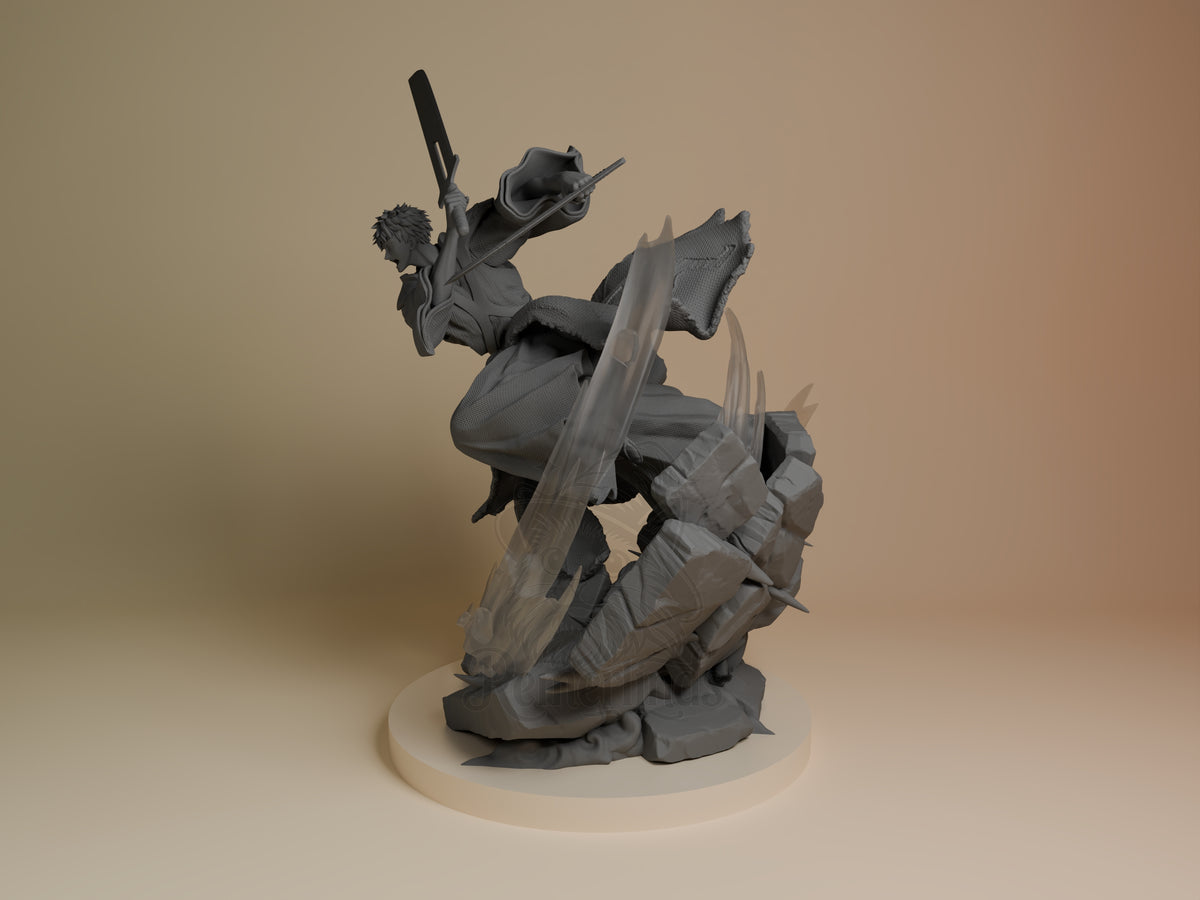 Soul Reaper Hero Soul Reaper Saga 3D printed resin figure by Nomnom, angled view showing dimensional details.