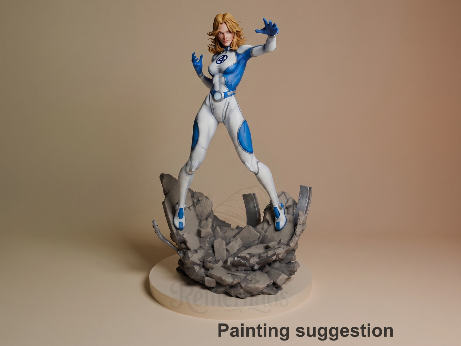 Veil Vanguard Quantum Quartet 3D printed resin figure by CA3D Studios, colored view.