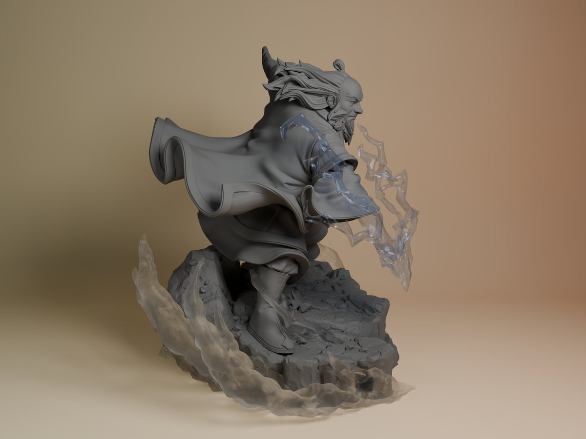 Tea Sage from Avatar: The Last Airbender is an unpainted resin figure shown from the right on a rocky sculpted base.