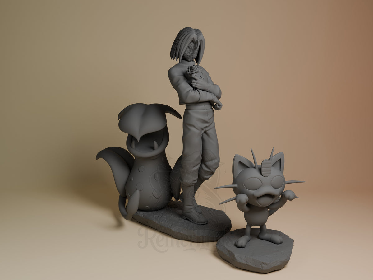 James from Pokémon stands as an unpainted resin figure with crossed arms on sculpted base.