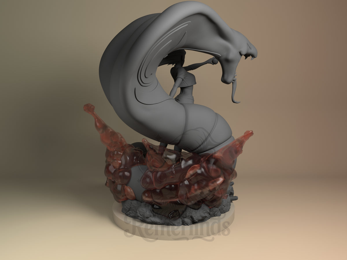 Back view of Jessie from Pokémon resin figure, unpainted, on a sculpted rocky base.