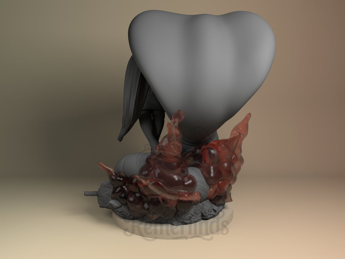 Jessie from Pokémon is shown from behind as an unpainted resin figure on a rocky base.