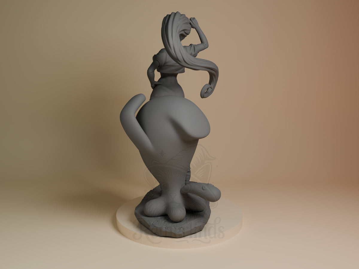 Jessie from Pokémon is shown from behind as an unpainted resin figure on a sculpted base.