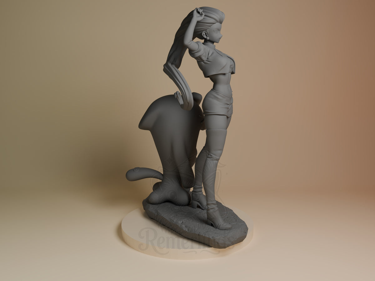 Jessie from Pokémon resin figure shown from the right in an unpainted pose on a sculpted base.