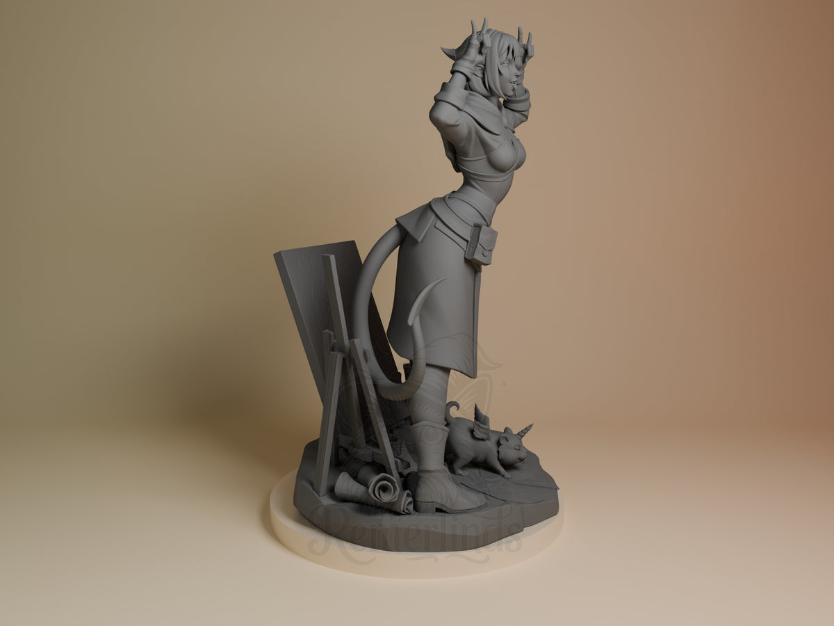 Unpainted Jester from The Mighty Nein is a resin figure, shown facing right with raised hands and a sculpted base.