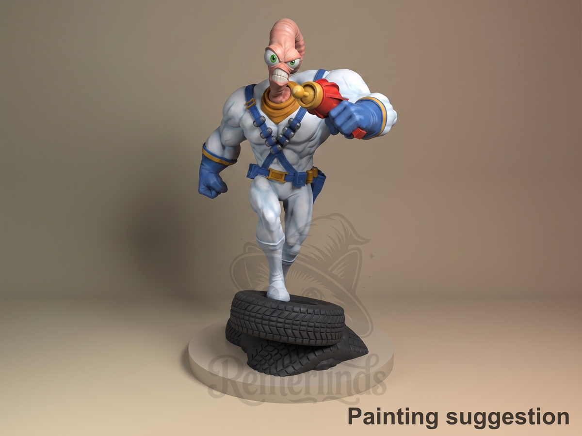 Anthropomorphic Worm Hero Armored Worm Hero 3D printed resin figure by Nomnom, colored view.