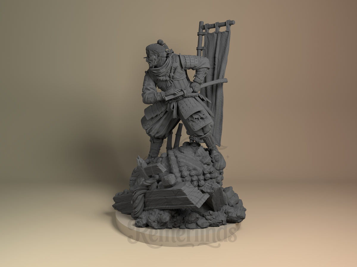 Jin of the Island Island Specter 3D printed resin figure by Nomnom, angled view showing dimensional details.