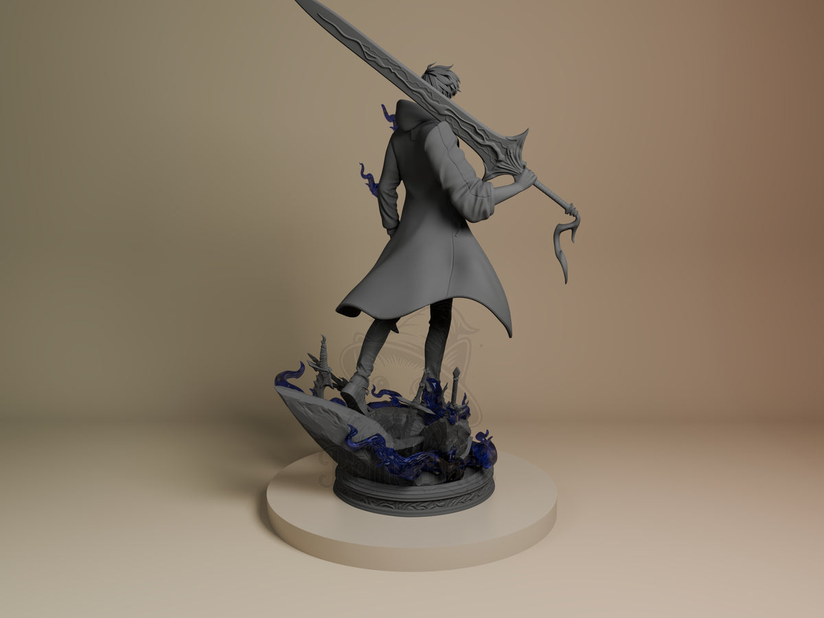 Rear view showing cloak, back armor, or base sculpt detail.
