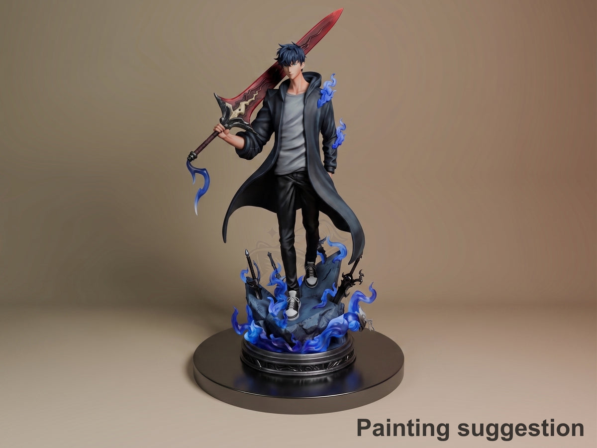 Jinwoo Solo Ascension 3D printed resin figure by myAnimate, colored view.