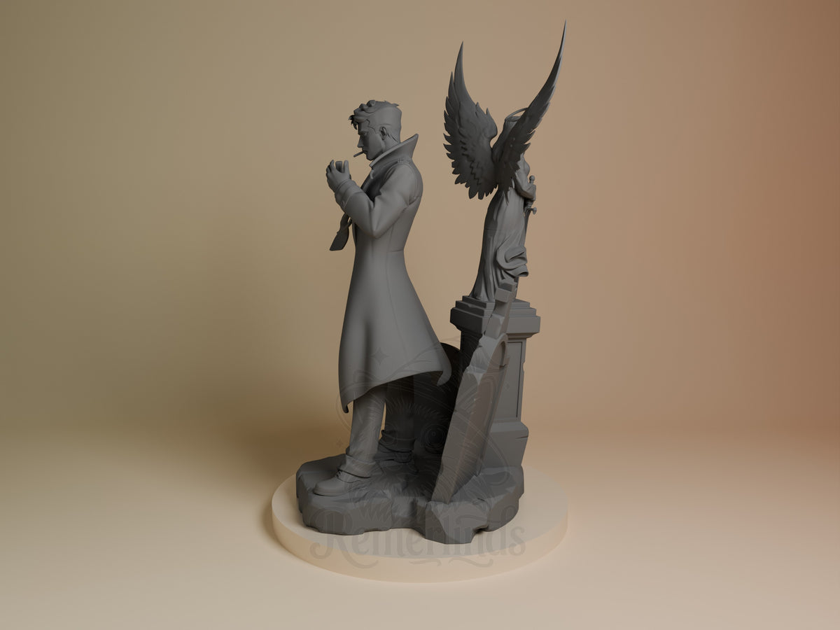 John Constantine from Constantine is shown in side profile as an unpainted resin figure on a sculpted base.