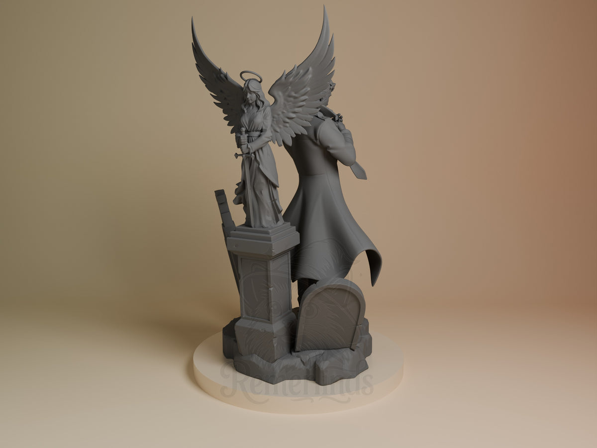 Unpainted back view of John Constantine from Constantine resin figure on sculpted base.