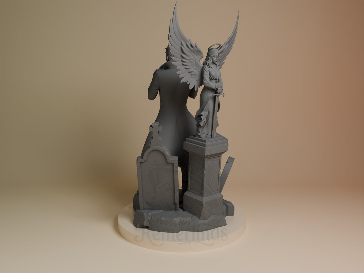 John Constantine from Constantine is an unpainted resin figure viewed from behind on a sculpted base.