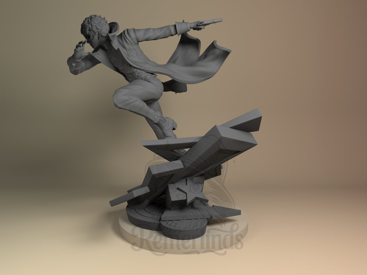 masked phantom thief Phantom Heist 5 3D printed resin figure by Nomnom, angled view showing dimensional details.