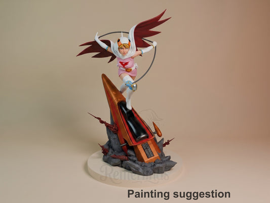 Painted resin figure of Jun the Swan from Gatchaman poses above a sculpted craft base.