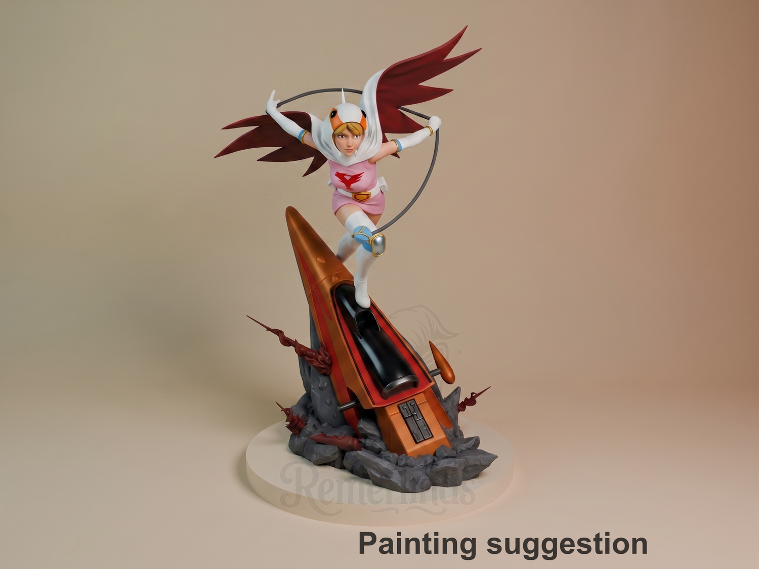 Jun the Swan Gatchaman 3D printed resin figure by CA3D Studios, colored view.