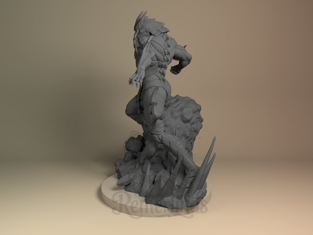 Number Eight Colossus Titan Monsters 3D printed resin figure by Nomnom, angled view showing dimensional details.