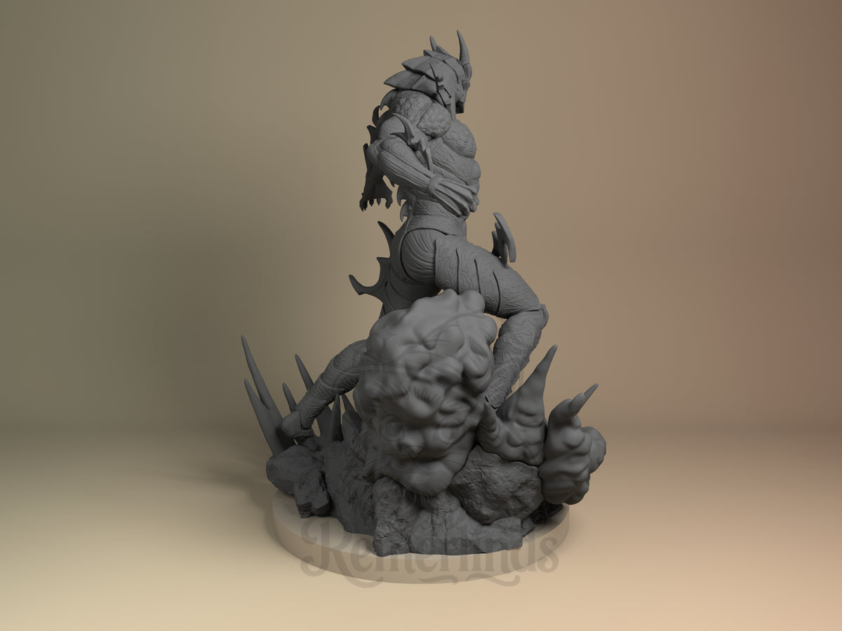 Rear view showing cloak, back armor, or base sculpt detail.