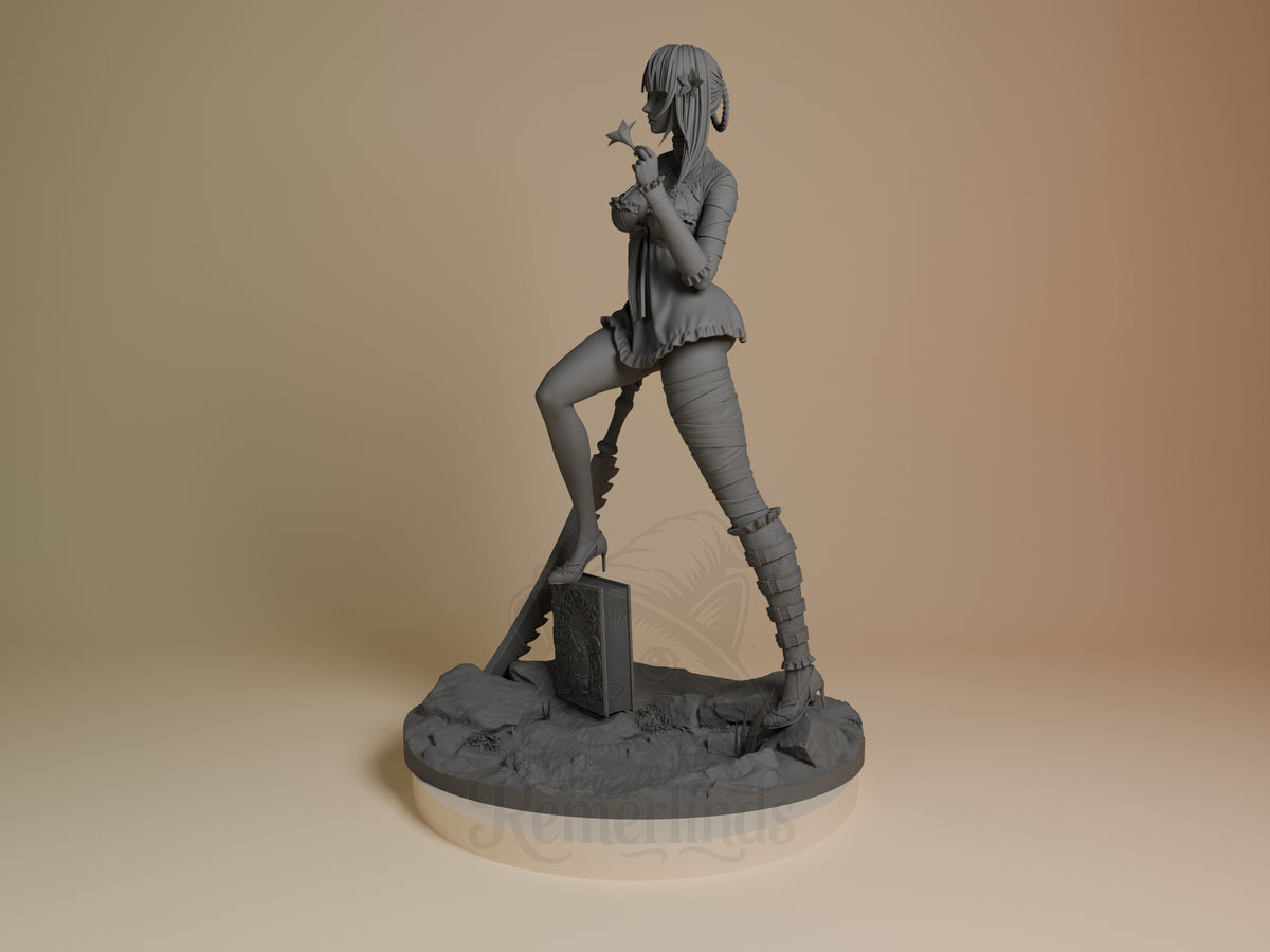 Kainé from NieR: Automata is an unpainted resin figure in side pose with a sword on a sculpted base.