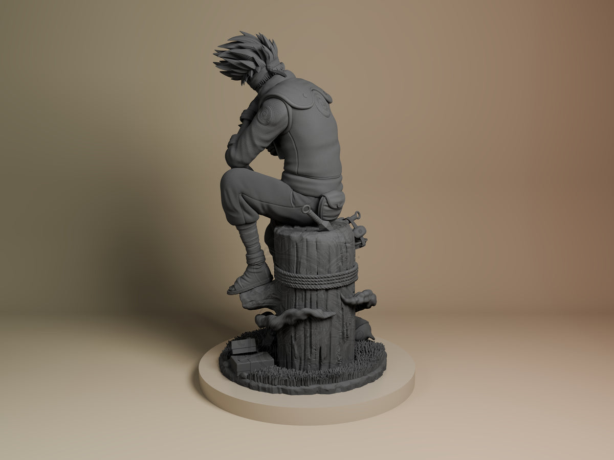 Masked Ninja from Naruto is an unpainted resin figure crouching on a sculpted stump base.
