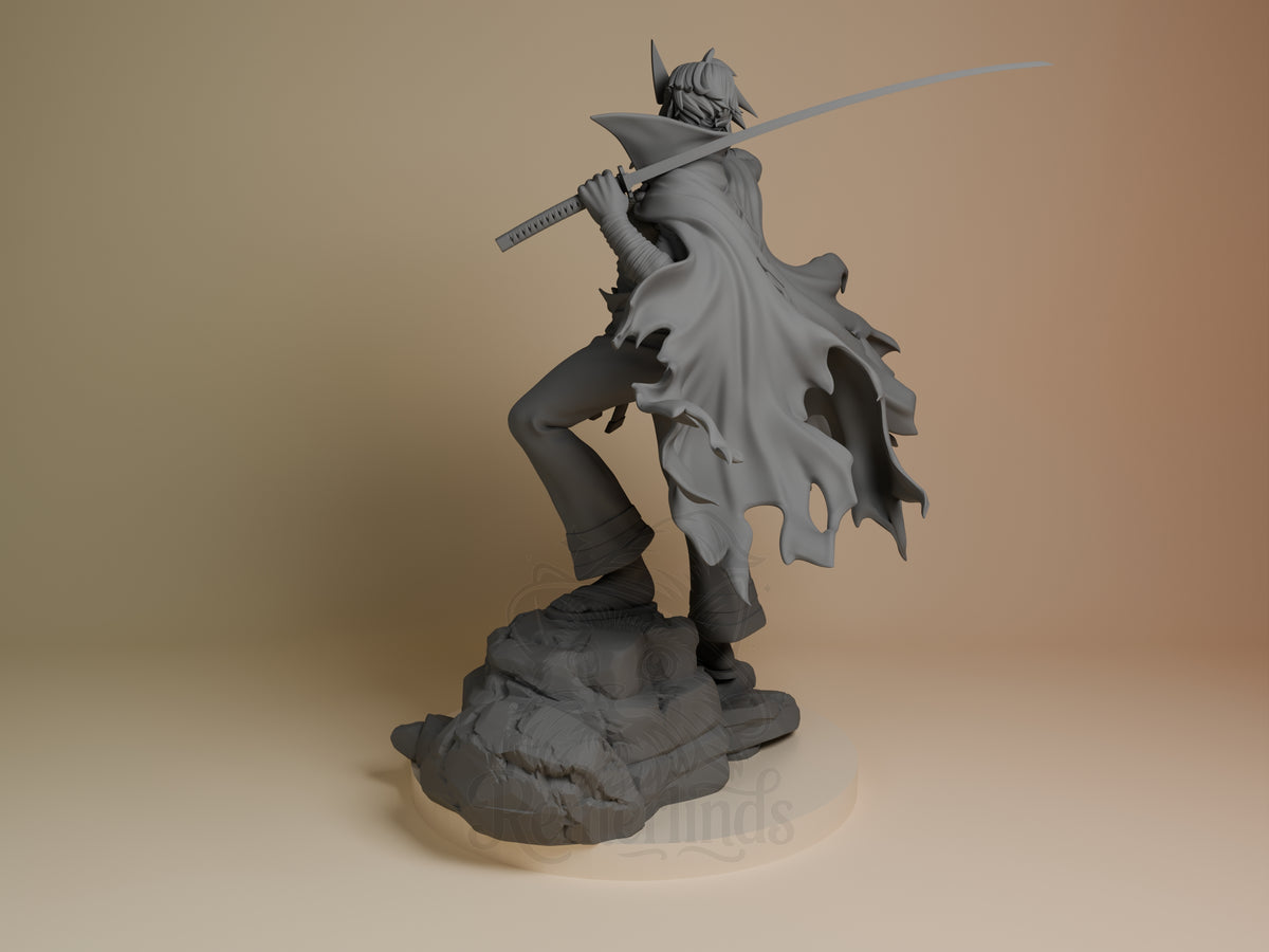 Kamina from Tengen Toppa Gurren Lagann is an unpainted resin figure shown from behind, with sword and cape over a sculpted‌‍?