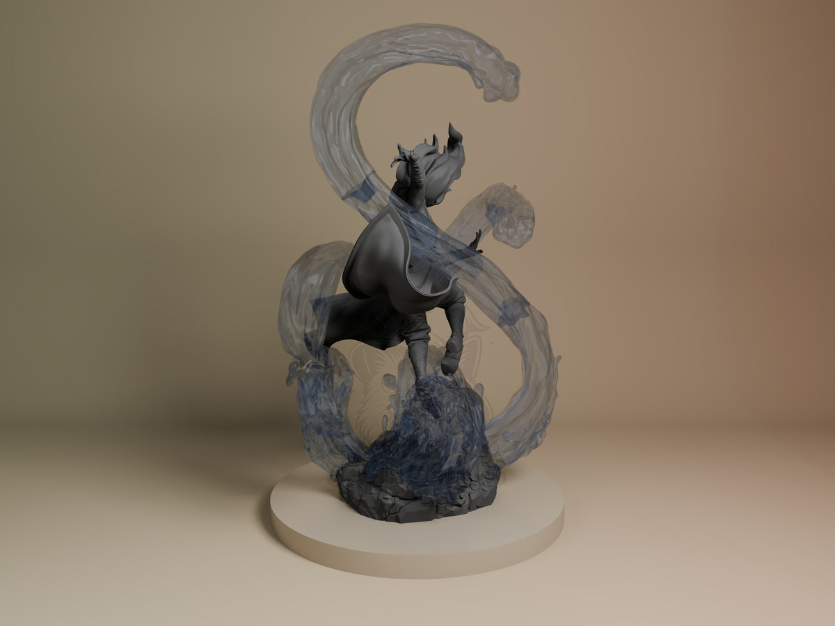 Katara from Avatar: The Last Airbender is an unpainted resin figure in rear view, posed on a sculpted water base.