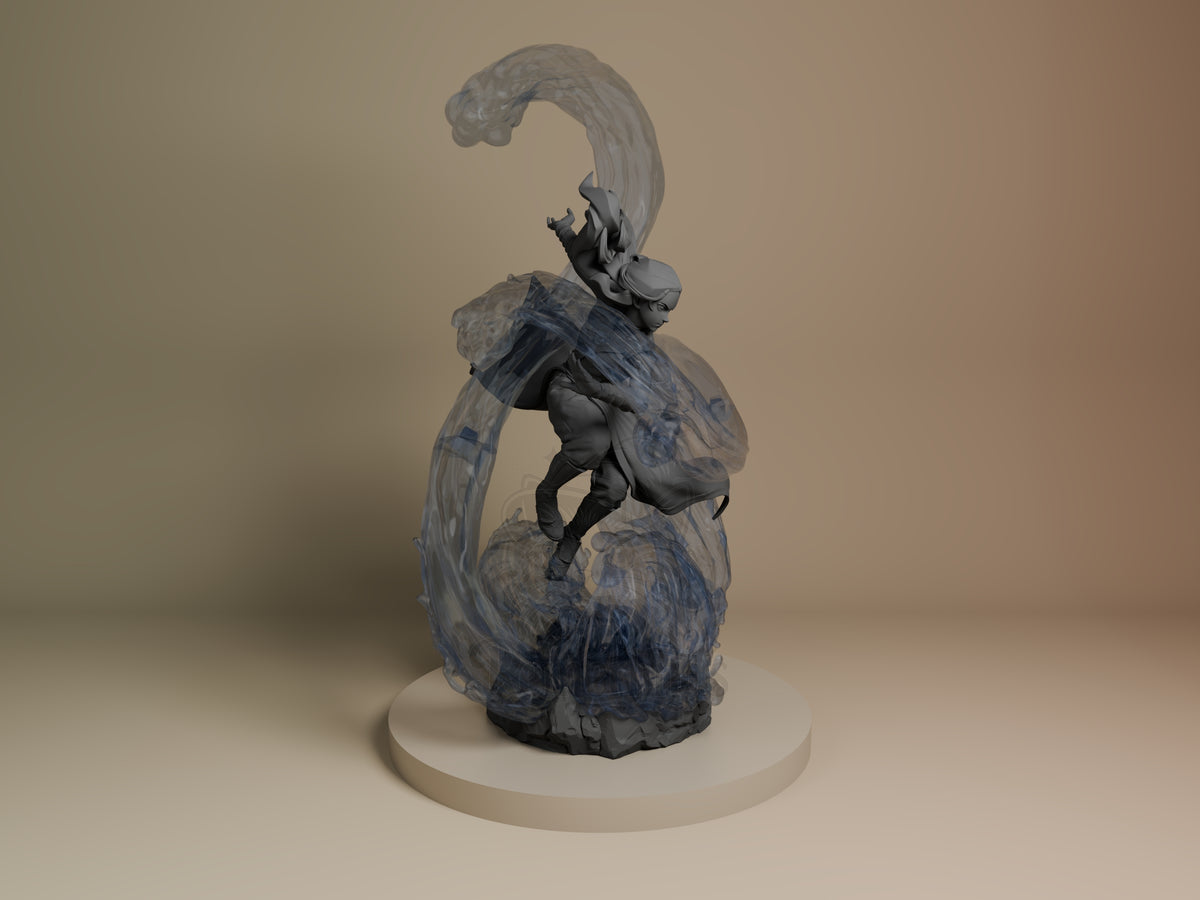 Katara from Avatar: The Last Airbender is an unpainted resin figure crouching in right profile on a sculpted water base.