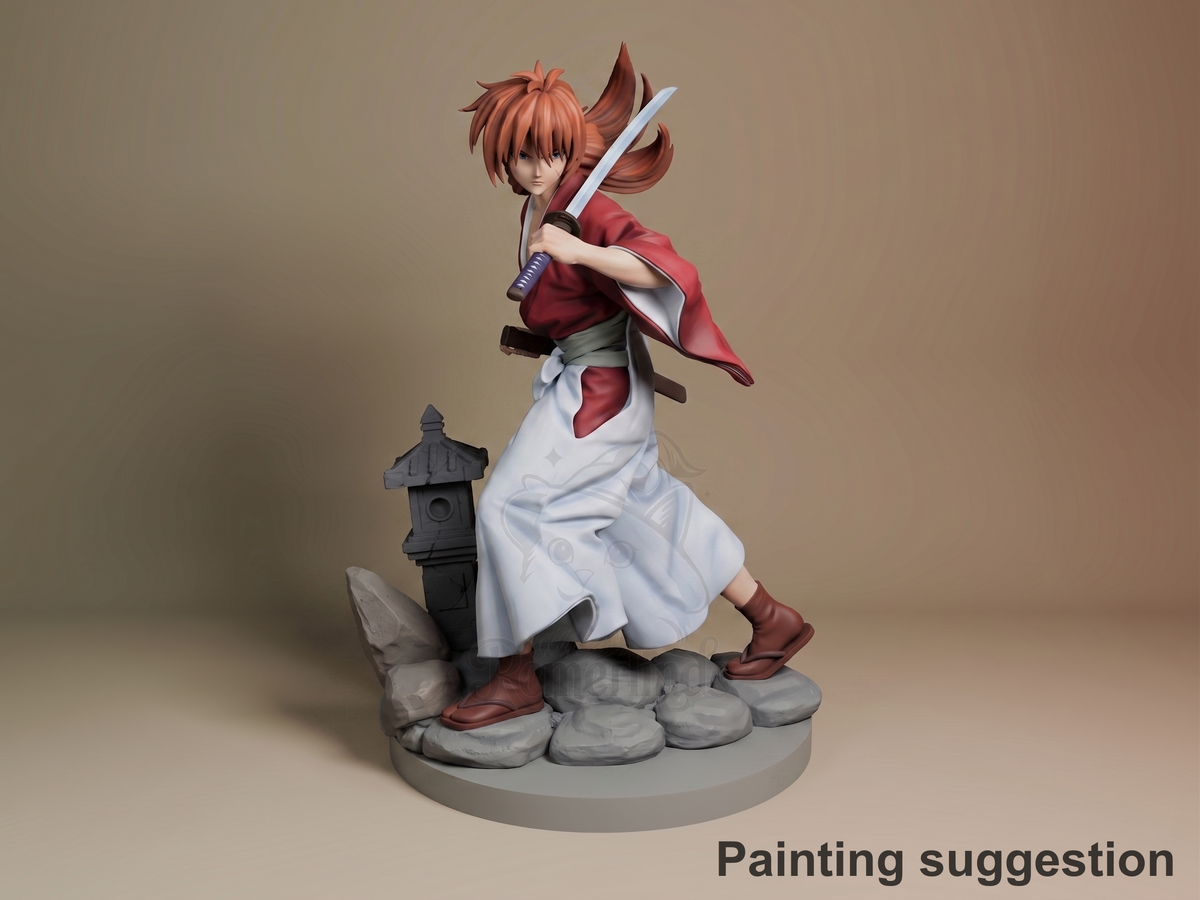 Wandering Swordsman Meiji Blade Legend 3D printed resin figure by Nomnom, colored view.