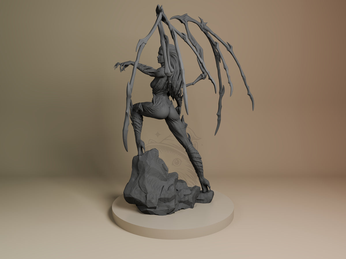 Kerrigan from Starcraft II is an unpainted resin figure shown from an angle on a rocky base.