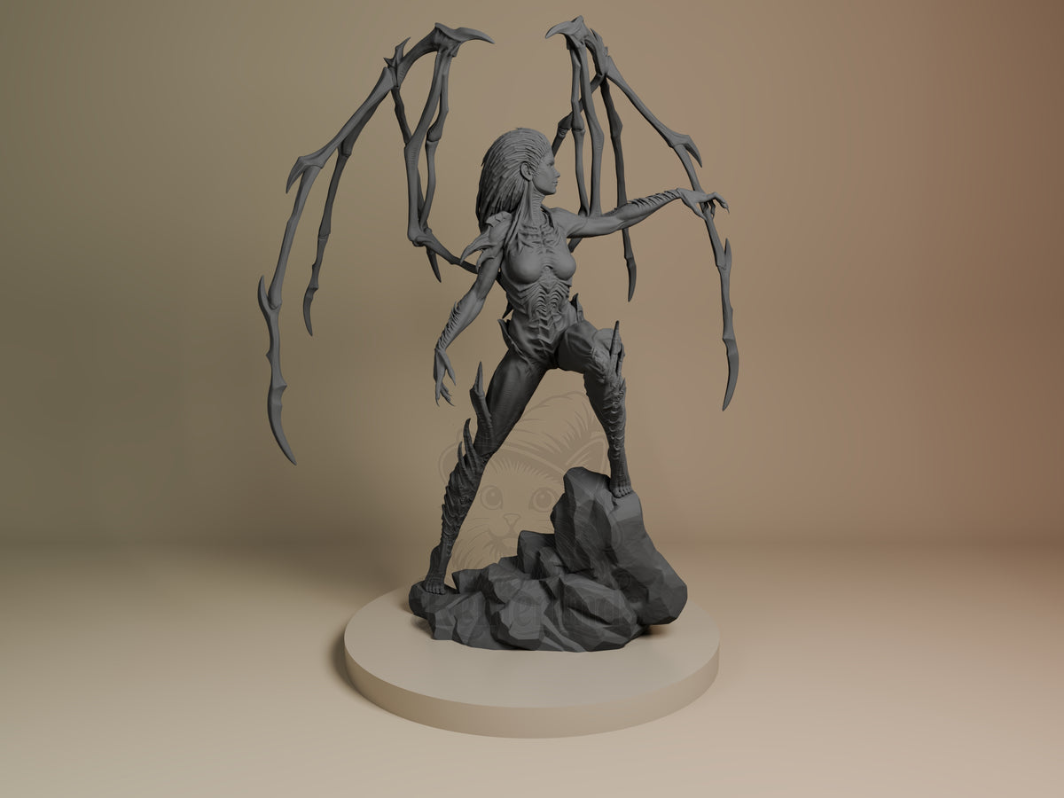 Kerrigan from Starcraft II is an unpainted resin figure in profile on a sculpted base.