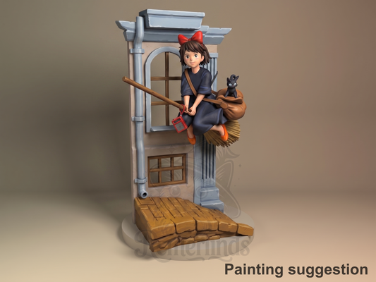 Friendly Young Witch Witch's Delivery Adventure 3D printed resin figure by Nomnom, colored view.