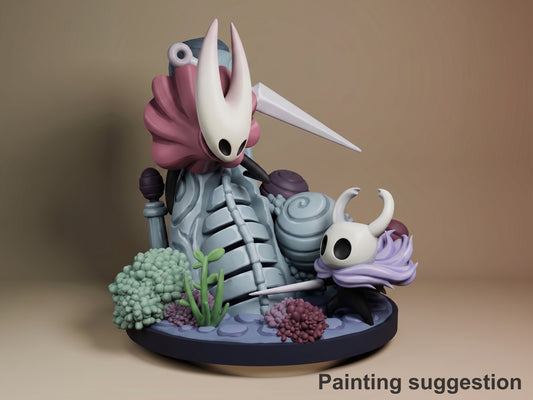 Knight & Hornet Hollow Knight 3D printed resin figure by Nomnom, colored view.