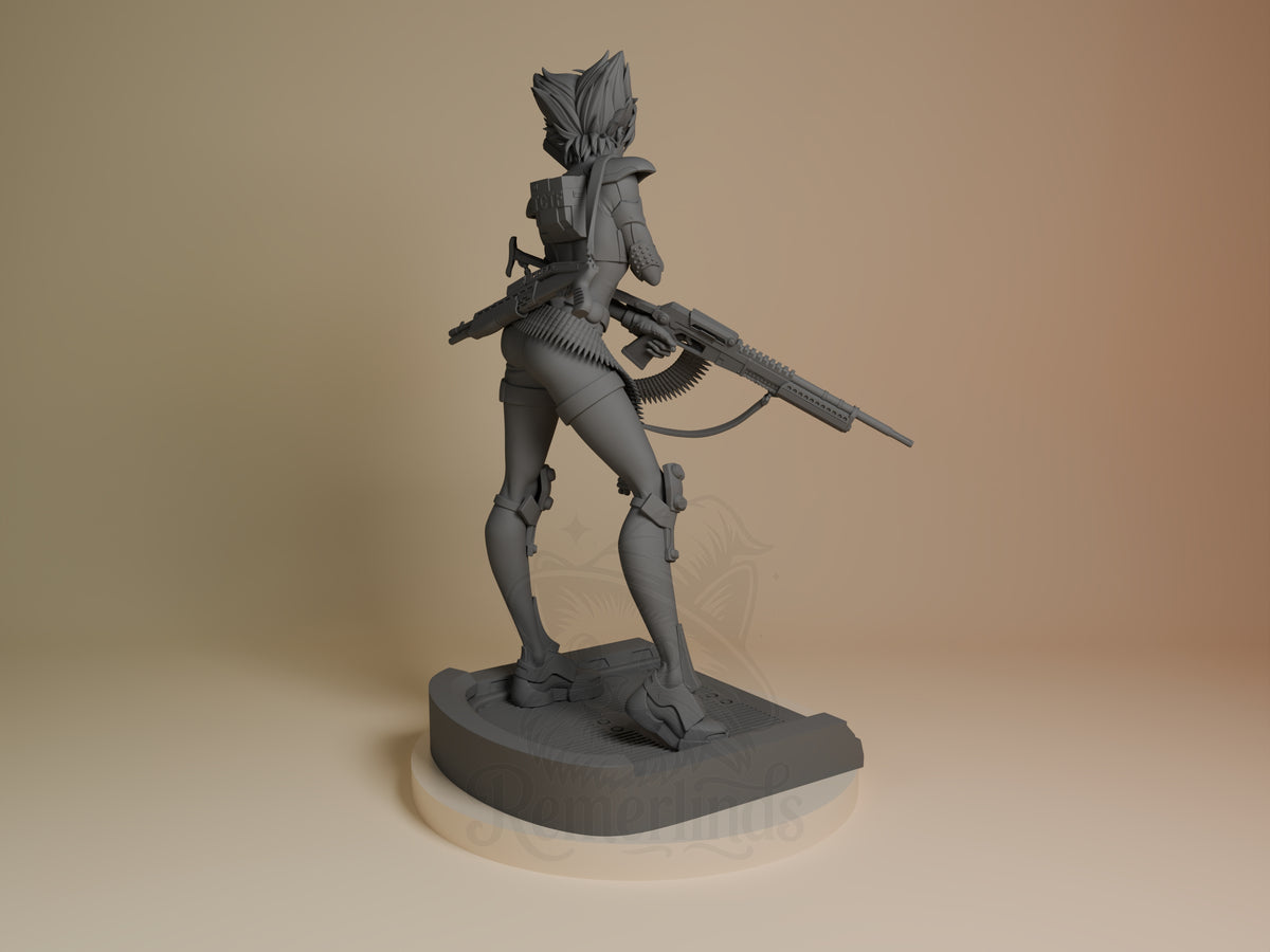 Back view shows unpainted Konoko from Oni resin figure with rifles on a sculpted base.