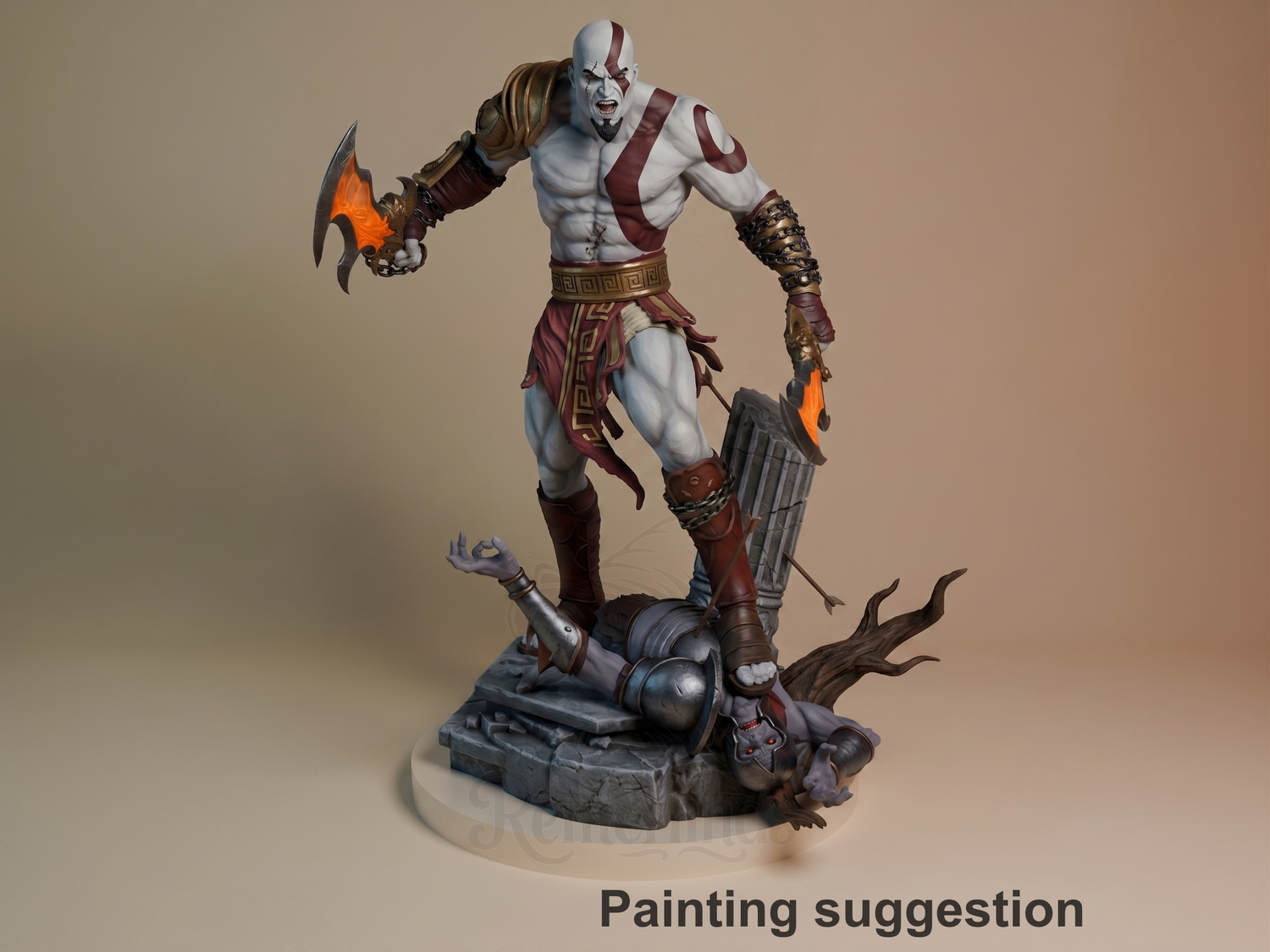Kratos God of War 3D printed resin figure by CA3D Studios, colored view.