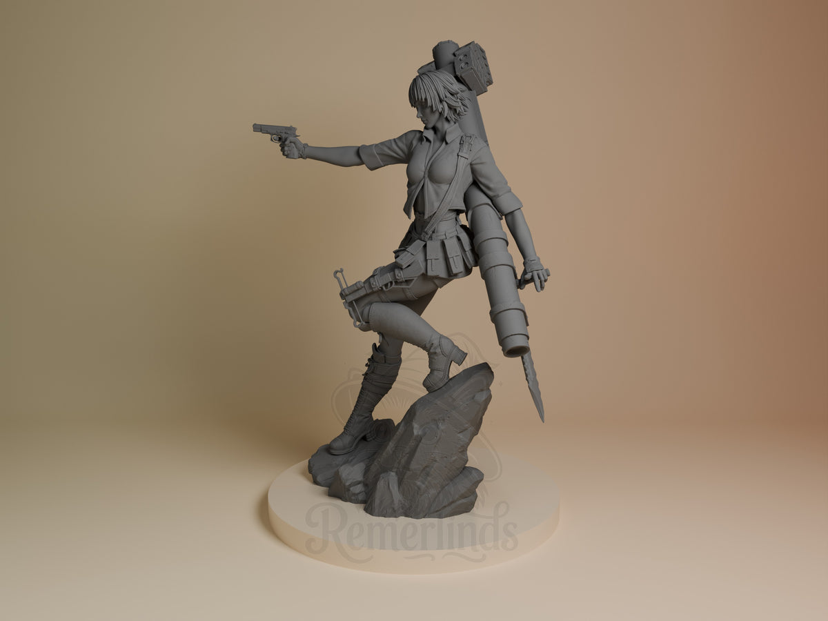 Lady Devil May Cry 3D printed resin figure by Nomnom, angled view showing dimensional detail.