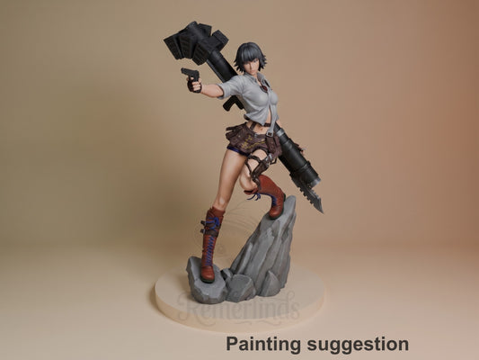 Lady Devil May Cry 3D printed resin figure by Nomnom, colored view.